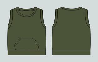 A green tank top front and back with a pocket on the front vector