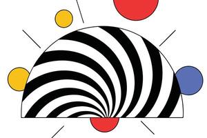 Abstract Black White Spiral Art Design with Colorful Circles vector