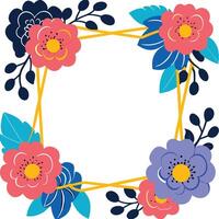 Floral Frame Design Colorful Flowers, Square Border, Spring Blooms vector
