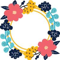 Floral Wreath Frame Colorful Flowers, Leaves, and Circular Design vector