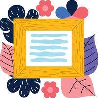 Floral Frame Border Design Yellow Wood Picture Frame with Leaves vector