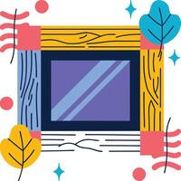 Artistic Wooden Frame Decorated with Colorful Leaves and Lines vector