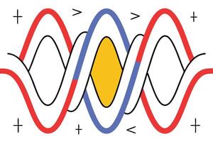 Abstract Waveforms Intertwined Red, Blue, Yellow Curves and Plus Signs vector
