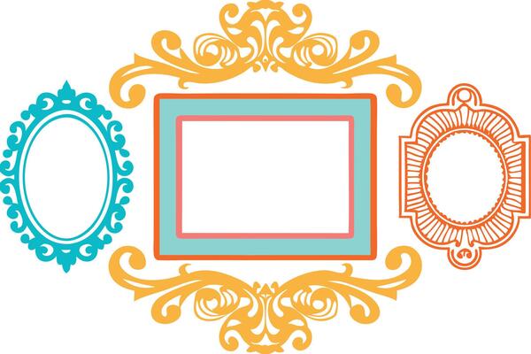 Ornate Frames, Decorative Borders, Vintage Design Elements, Colorful Artwork