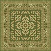 square gold with green border, frame, Pompeii. Rectangle Neopolitan ornament. Art of Ancient Rome vector