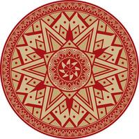 Native American round gold with red pattern. Geometric shapes in a circle. National ornament vector