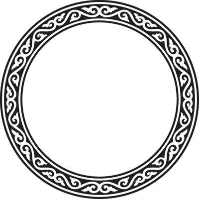 round black monochrome ancient Russian ornament. Slavic border, frame. Circle, ring.