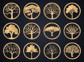 tree set, tree in circle logo design vector