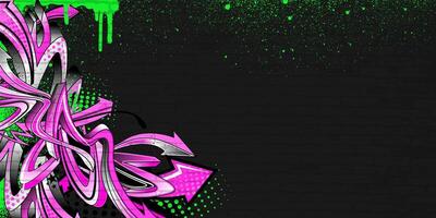 Graffiti with pink and green color and arrow shapes with drips and splatters effect vector