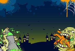 Zombie Halloween background in graffiti style vector