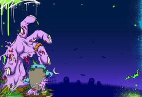 Zombie Hand and Grave Halloween background in graffiti style vector
