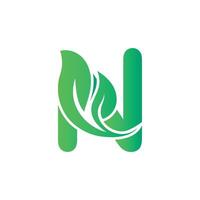 Letter N green leaf organic logo vector
