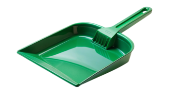 A perspective of the green dustpan and brush, highlighting the smooth lines and sturdy design, perfect for quick, convenient cleanup tasks png