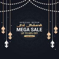 Eid Sale Square Banner template for social media posts and web ads featuring an Islamic background. Celebrate Eid al-Adha and Eid al-Fitr in style with a festive design vector