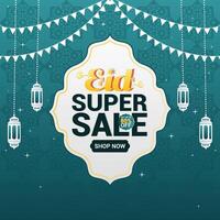 Eid Sale Square Banner template for social media posts and web ads with an Islamic background. Celebrate Eid al-Adha and Eid al-Fitr in style with a festive and elegant design vector