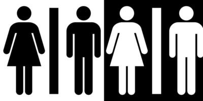 A black and white image of a man and woman in a restroom vector