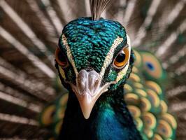A close up of a peacock's head photo