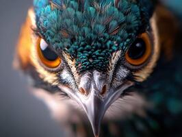 A close up of a bird's face with a bright orange beak photo