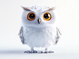An owl with big eyes is standing on a white background photo