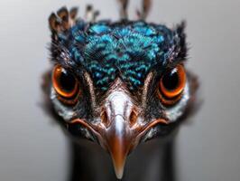 A close up of a peacock's head photo
