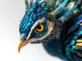 A close up of a blue bird with feathers photo