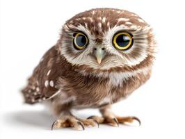 A small owl with big eyes on a white background photo