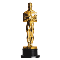 Bright, polished gold statuette on a black base, emphasizing prestige. The smooth, reflective surface gleams under the light png