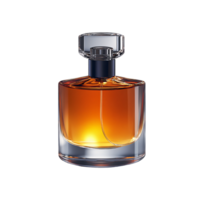 Contemporary amber perfume bottle in a cylindrical shape, with clean lines and a dark top, embodying warmth and simplicity png