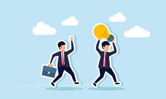 A businessman chases another businessman carrying a lamp, illustration of seeking business ideas and innovations through consultation with a business partner vector