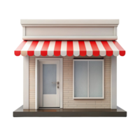 3D Render of a Classic Small Shopfront with Red and White Awning png
