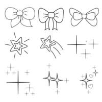 Set of sparkling star and bow on transparent background vector