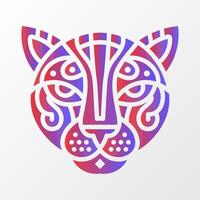 Colorful abstract leopard face illustration featuring intricate tribal patterns and a vibrant red-blue gradient on a white background. Stylized Leopard Face with Tribal Patterns vector
