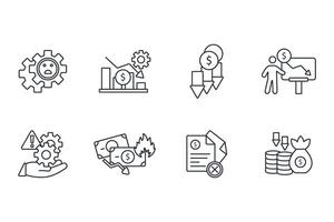 Business failure icon set..Editable stroke.linear style vector