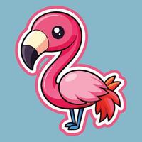 Cheerful Cartoon Flamingo with Fluffy Tail and Cute Features on a Soft Blue Background Perfect for Bringing Joy and Color to Your Artistic Creations vector
