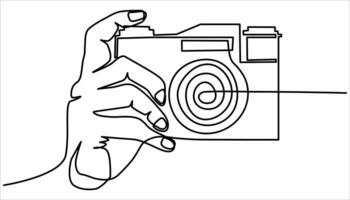 Hand holding a camera making picture continuous one line drawing illustration vector