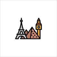The eiffel tower, pyramids and the tower of london are all depicted in this vector