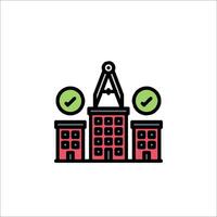 A building with a crane and two green check marks vector