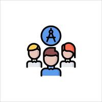 A group of people are standing around a computer vector