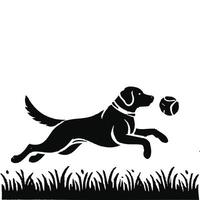 A dog running with a ball in the grass vector