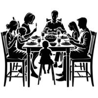 Silhouette of a family at the dinner table vector