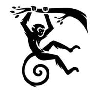 Monkey hanging on a tree branch with a tree trunk vector