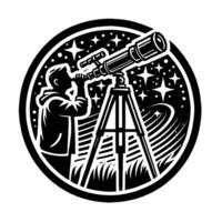 Astronomer looking through telescope at night sky vector