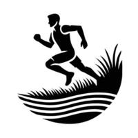 A silhouette of a man running in the grass vector
