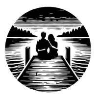 A couple sitting on a dock in a circle vector