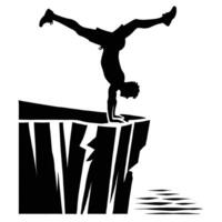 A man is doing a handstand on a cliff vector