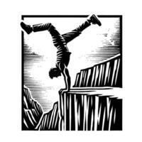 A man doing a handstand on a cliff vector