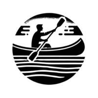 A black and white image of a man in a canoe vector