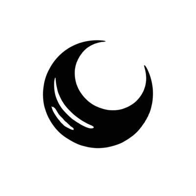 A black and white crescent with a curved line