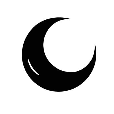 A black and white crescent with a white background