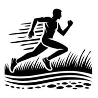 A silhouette of a man running in the grass vector